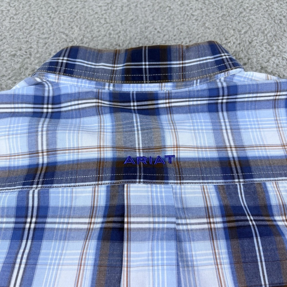 Ariat Pro Series Shirt Mens XXL Blue Plaid Western Vented Logo Long Sleeve - Picture 9 of 16